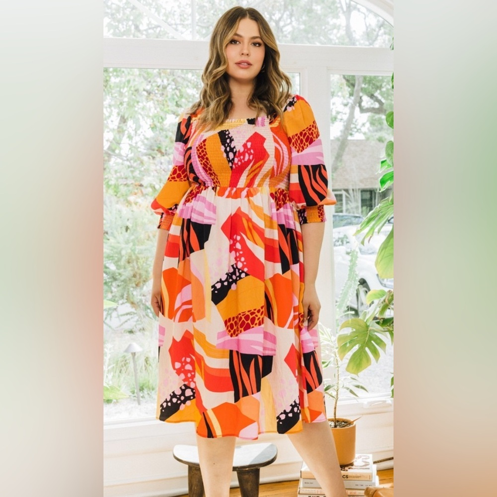 NWT BOUTIQUE_Plus floral print square neckline midi dress women’s
